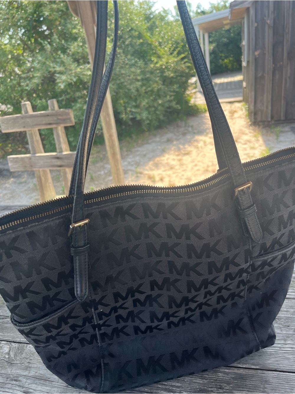 Michael Kors Black Logo Jacquard Tote Bag clean inside